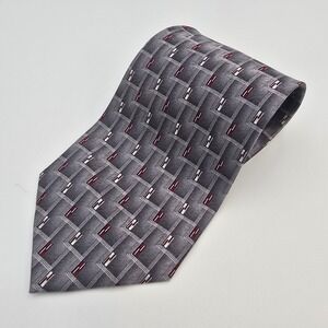 Pierre‎ Cardin Men's Silk Tie Gray Grey Geometric Business Necktie Vintage
